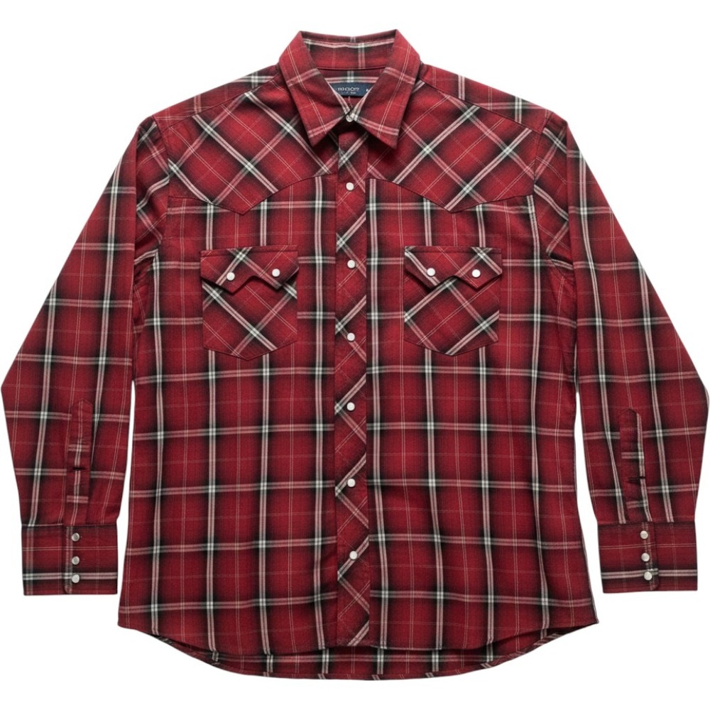 Western Snap Shirt Red Plaid Mens~XL Long Sleeve Pearl Snap Pointed Yoke Sz Est.